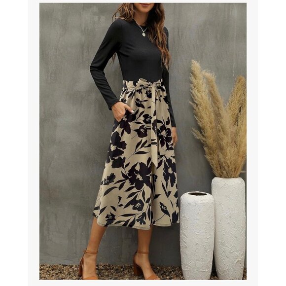 Dresses & Skirts - Long Sleeve Floral Midi Dress- size XL